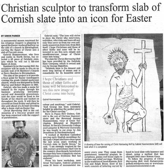 Gabriel Hummerstone Harrowing of Hell Sculpture Press Cutting Western Morning News